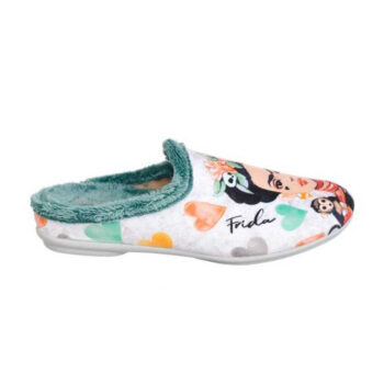 Zapatillas de casa Vulca Bicha modelo 1371 para mujer, con un bonito estampado de Frida Kahlo y la frase 