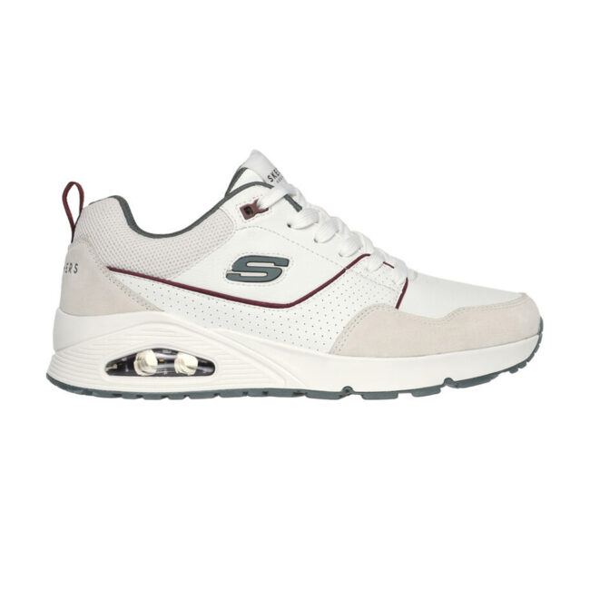 Zapatillas de hombre Skechers Uno Retro One, con plantilla Skechers Air-Cooled Memory Foam® y media suela con cámara de aire Skech-Air®. Diseño retro con capas superpuestas de piel, ante y duraleather.