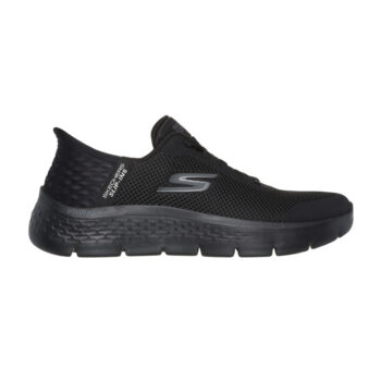 Zapatillas de hombre Skechers Go Walk Flex New World Black, con malla transpirable y plantilla Air Cooled Goga Mat. Equipadas con entresuela ULTRA GO y piso de goma flexible, ofrecen una comodidad excepcional para el día a día.