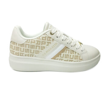 Zapatillas sport para mujer U.S. Polo Assn. en color beige, con diseño moderno y detalles de logo. Confeccionadas con materiales de alta calidad y suela de goma antideslizante. Ideales para un look casual y cómodo.