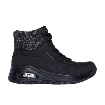 Botas sneaker Skechers Uno Rugged - Darling Days para mujer, disponibles en negro y blanco. Con parte superior de durabuck perforado, ribete tipo jersey, cierre lateral con cremallera, y plantilla Skechers Air-Cooled Memory Foam®. Media suela con cámara de aire visible Skech-Air®.