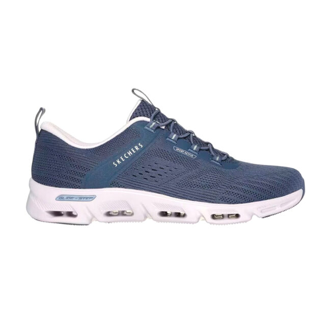 Zapatillas Skechers Glide-Step Gratify - Renown para hombre con cordones elásticos, parte superior de malla técnica, media suela geométrica Glide-Step® para un movimiento natural y plantilla Skechers Air-Cooled Memory Foam®. Lavables a máquina y fabricadas con materiales veganos.