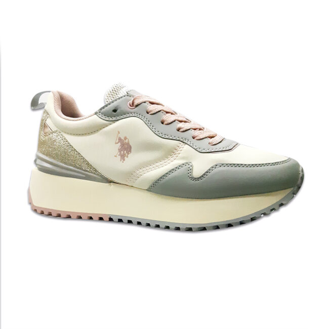 Sneakers U.S. Polo Assn. Bayle para mujer, diseñadas en cuero vegano y textil. Con plataforma de 4 cm, interior textil y suela resistente, combinan estilo y comodidad para un look casual y moderno.