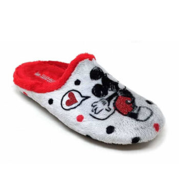 Zapatillas de casa Vulca Bicha modelo 1386 para mujer, con un diseño encantador de Mickey y Minnie. Fabricadas en España, ofrecen confort con plantilla extraíble y tejidos de alta calidad.