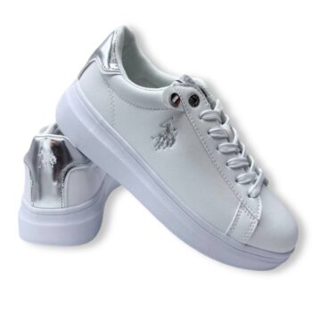 IMG 1091 - ZAPATILLAS MUJER US POLO CODY1011 BLANCO-PLATA | ESTILO URBANO Y CONFORT Zapatillas US Polo Cody1011 para mujer en Blanco-Plata - sneakers modernos con detalles metálicos.