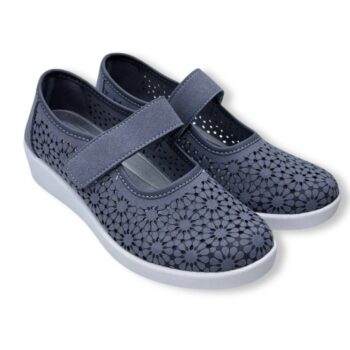 Salón Velcro Cutillas 38470 Pacífico Marino - zapato cómodo con diseño floral troquelado y ajuste de velcro