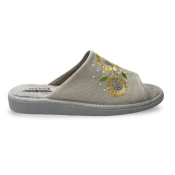 Zapatilla Vul·ladi 8070-720 en color crudo con bordado de girasoles